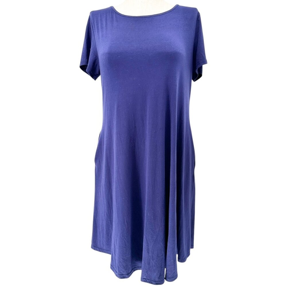 Womens Casual Dress XL A-Line Navy Blue SS Pockets Cotton Blend Soft Lightweight